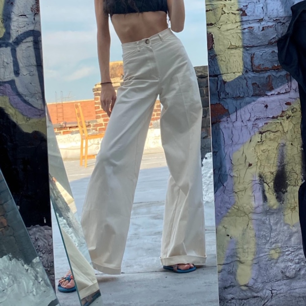 Zara denim/linen wide leg pants